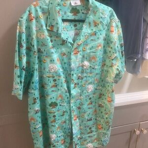 Disney Green Casual Button Down Shirt with Floral Print